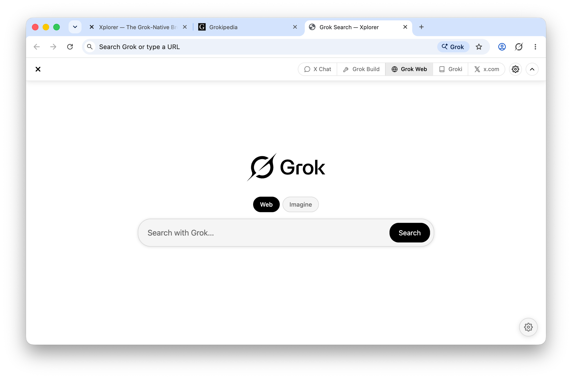 Xplorer browser showing Grok Web search
